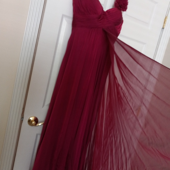 Rickie Freeman for Teri Jon chiffon evening gown from Saks, raspberry color. - Picture 3 of 13